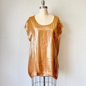 SUOLI Tunic Top Gold Metallic Silk Relaxed Sleeveless Party